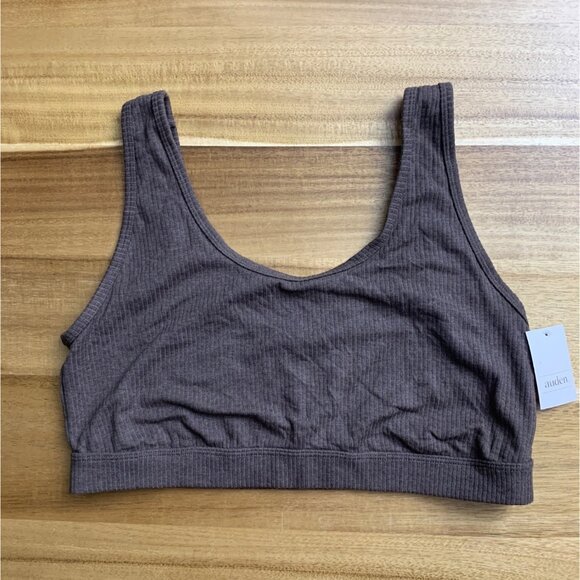 Auden Womens Brown Ribbed Unlined Scoop Neck Bralette Size XXL - Picture 2 of 8